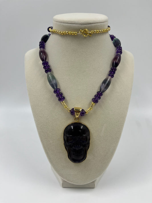 Amethyst Skull , Fluorite Necklace